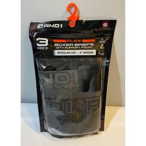 AND1 Flex Boxer Briefs 3 Pack Mens Small Black‎ Grey Support Pouch 6" Inseam NEW